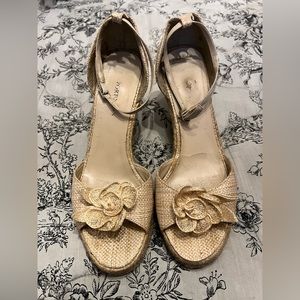 Newport News Cream Espadrilles Wedge Sandals; ankle strap; Women’s Size 10